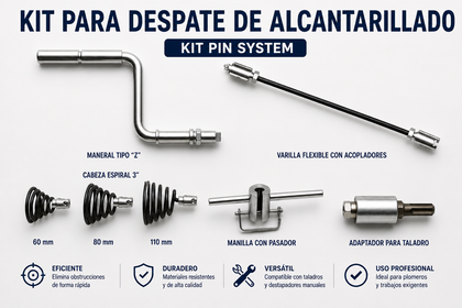 Kit Destapador de Alcantarillas 10,5 m (7 varillas, acople PIN)