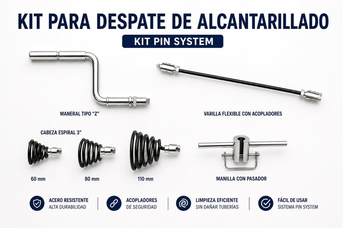 Kit Destapador de Alcantarillas 10,5 m (7 varillas, acople PIN)
