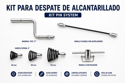 Kit Destapador de Alcantarillas 10,5 m (7 varillas, acople PIN)